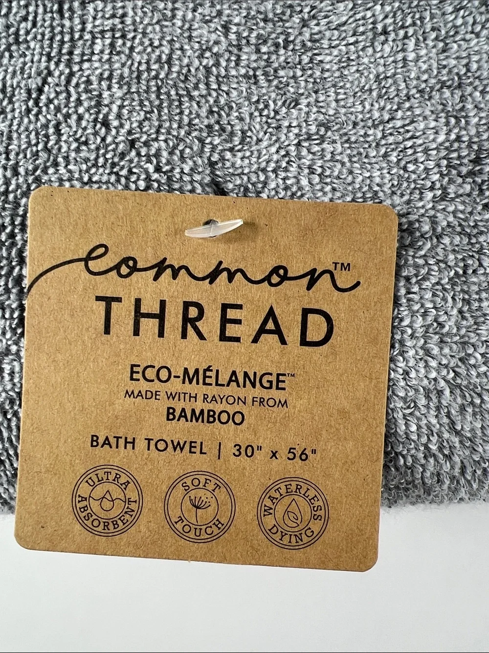 Common Thread Bamboo Bath Towel Set Medium Grey Eco Melange Set of 2 NEW